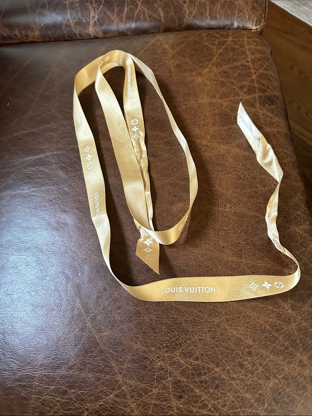 Louis Vuitton Champagne Gold Logo Ribbon with White Print